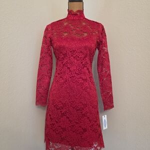 Elegant Long Sleeve Red Lace Dress